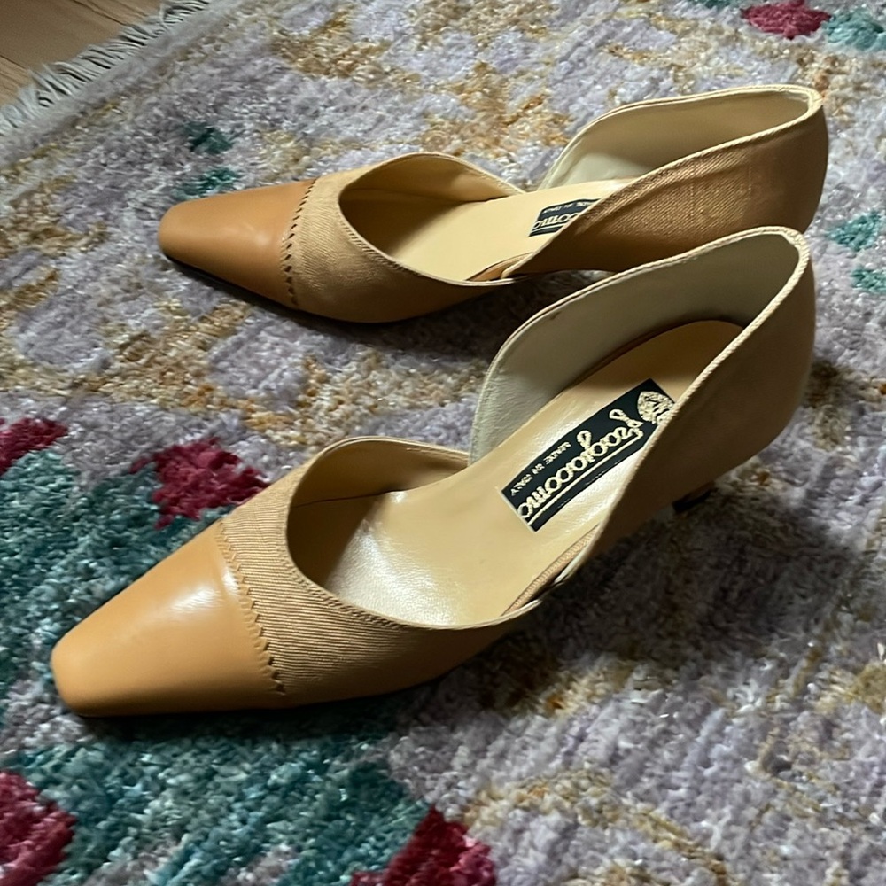 Vintage Leather and Linen Heels